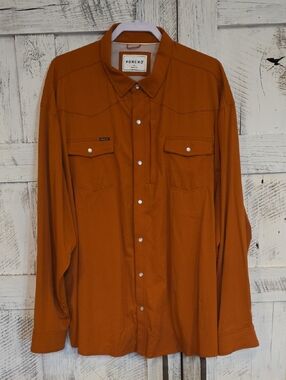 Poncho "The 2005"Men's Long-Sleeve Pearlsnap Button-Down Shirt in Burnt Orange